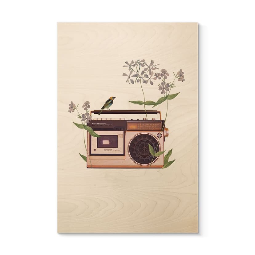 Retro radiowy kwiatowy Plakat drewniany - Frida Floral Studio