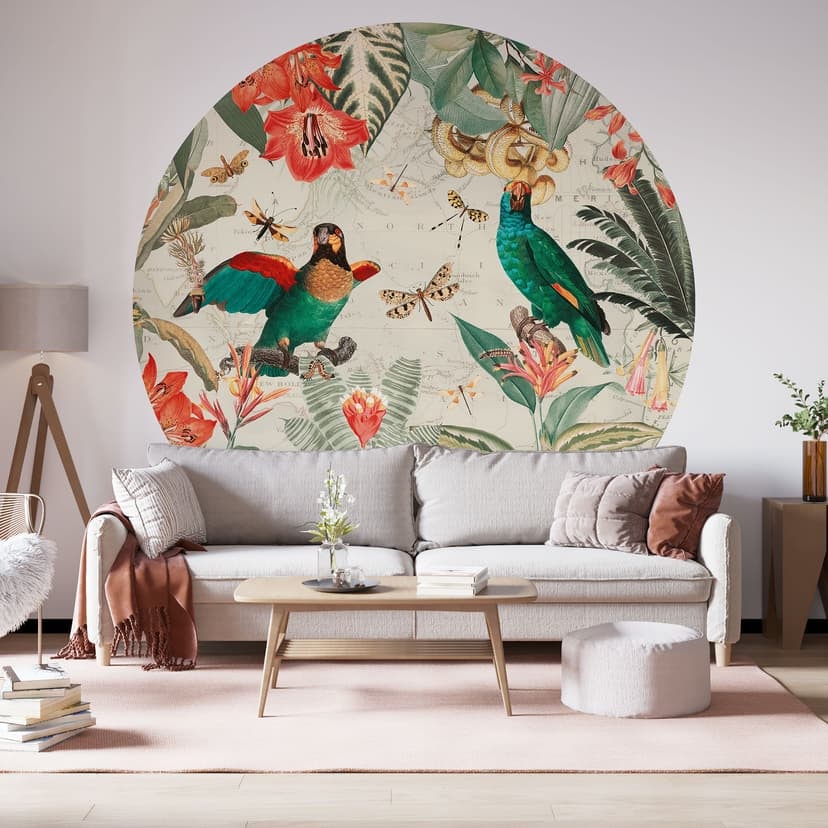 Fototapeta egzotyczna dżungla z papugami - UN Designs - Round - tapeta flizelinowa/tapeta flizelinow