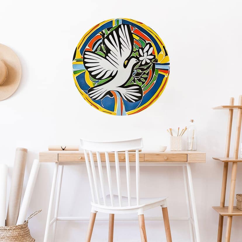 Kolorowa Naklejka na ścianę z gołąbkiem pokoju - Inspirowana Matisse - Zamart - Okrągła