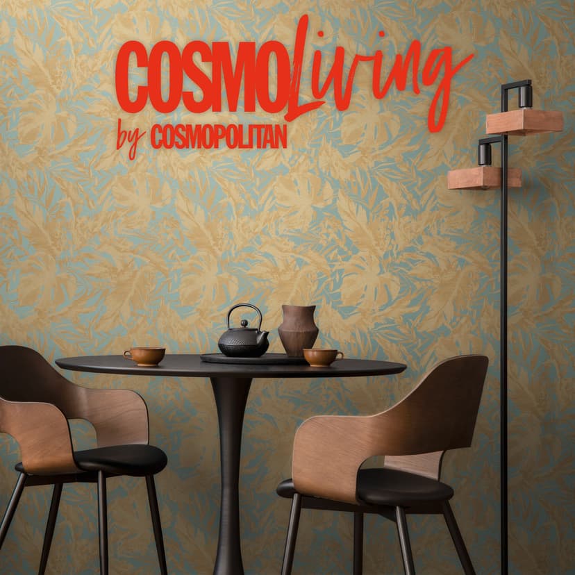 Tapeta COSMOPOLITAN jungle look niebieskie złoto - naturalna botaniczna tapeta z włókniny