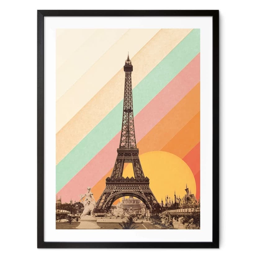 Plakat Bodart - Retro wieża Eiffla z tęczą