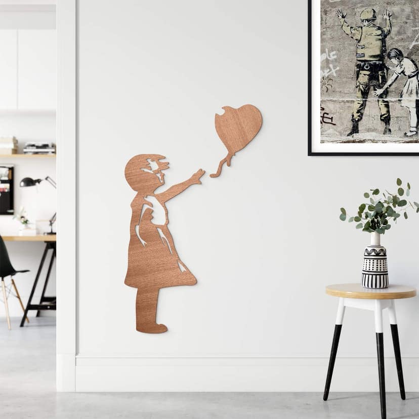 Dekoracja drewniana mahoń - Banksy - Dziewczynka z czerwonym balonikiem (2 szt.)
