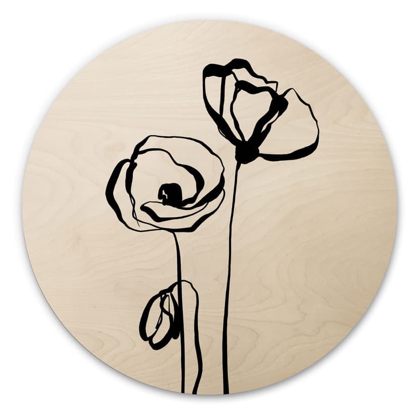 Obraz drewniany Line Art Two Poppies - Cats & Dotz - Round