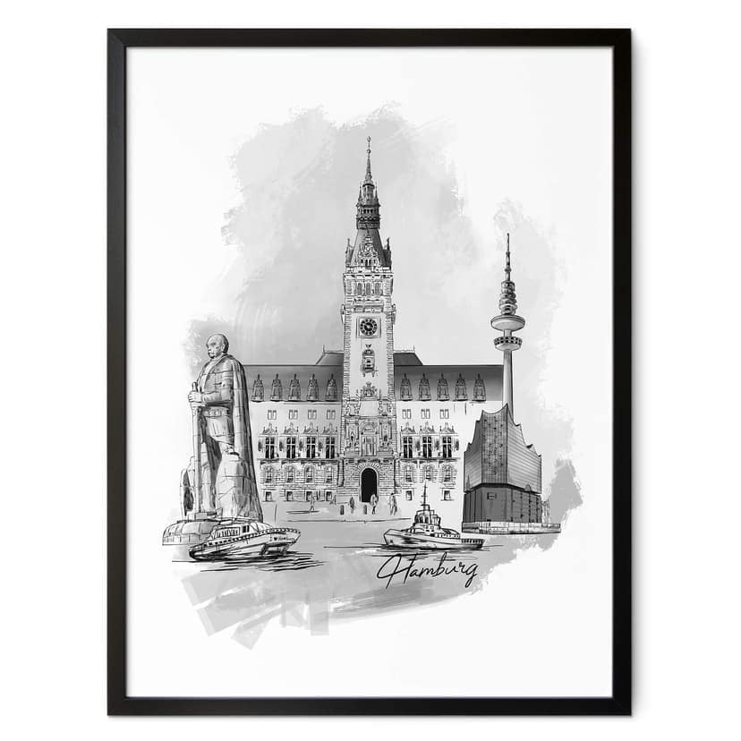 Plakat Hamburg - czarno-biały - Pokochaj swoje miasto