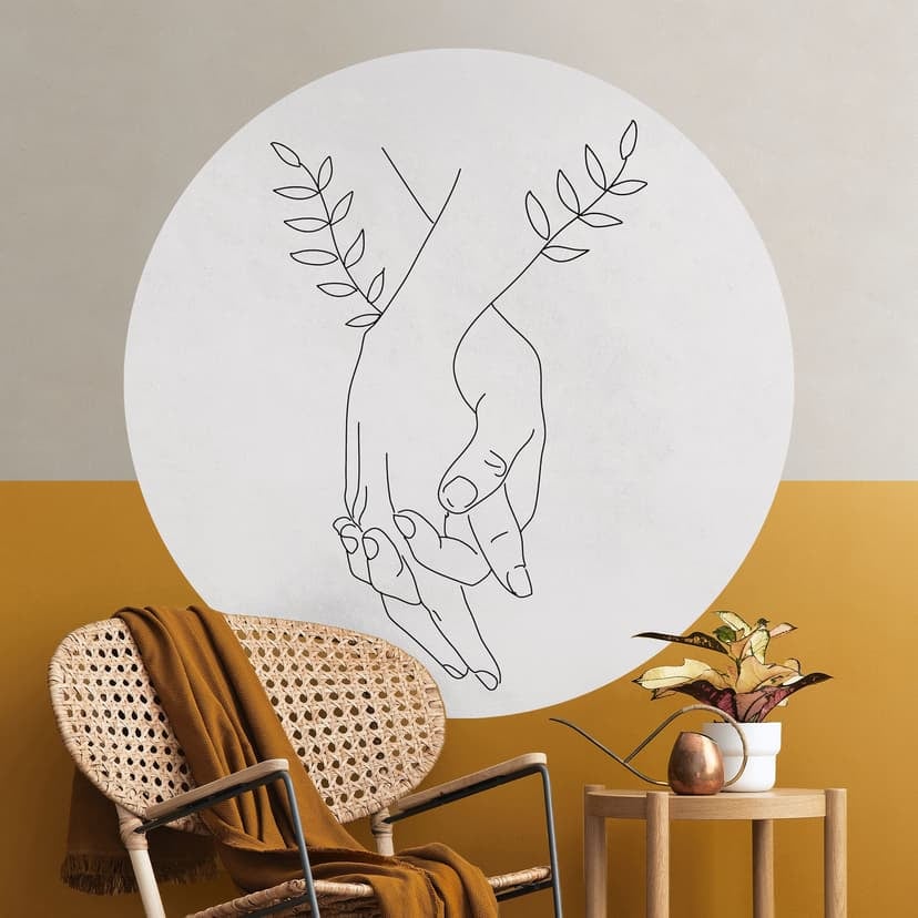 Naklejka na ścianę Line Art - Kochankowie trzymający się za ręce - Lizde - Round