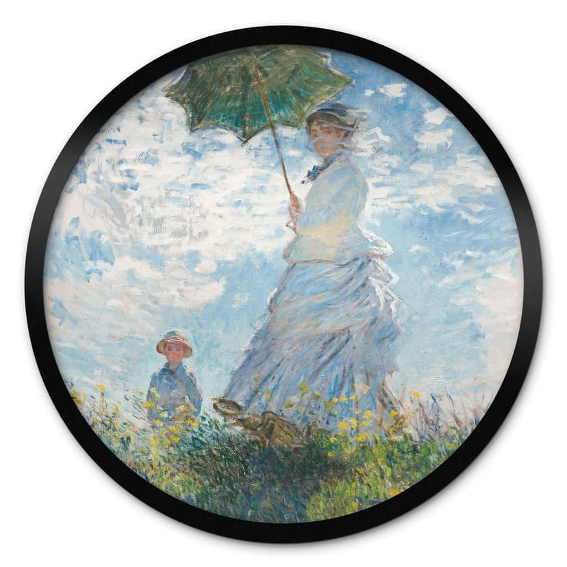 Plakat Monet - Kobieta z parasolem - Madame Monet z synem - Okrągły