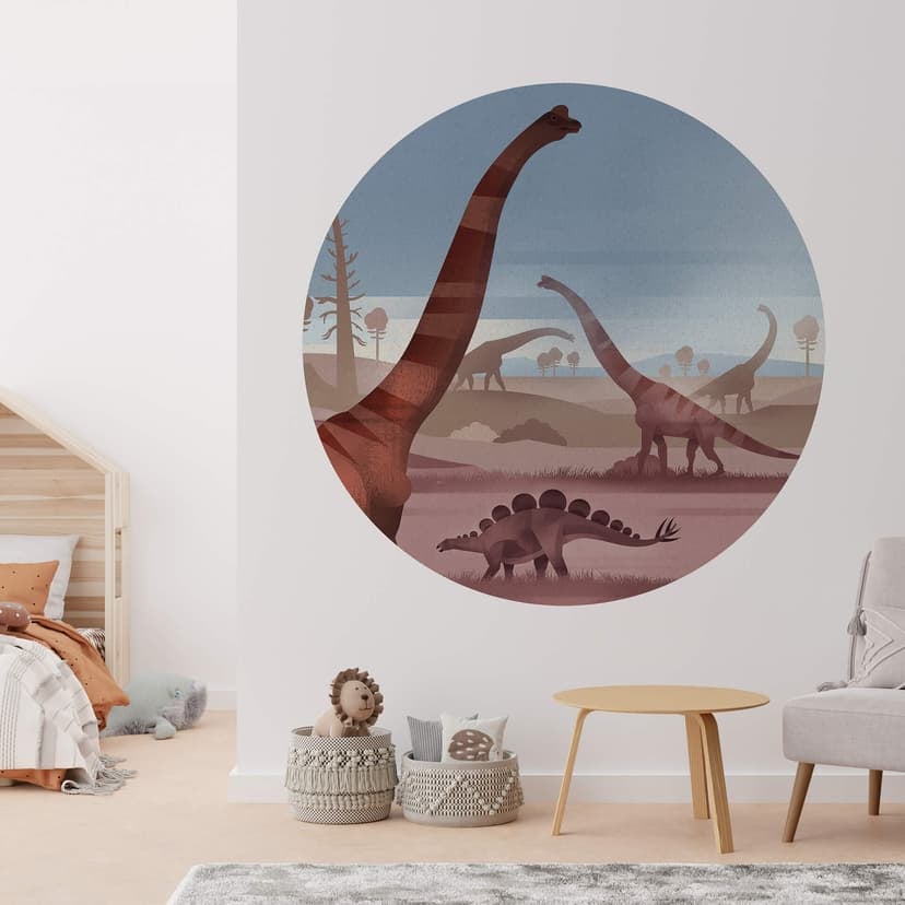 Fototapeta dla dzieci W krainie dinozaurów - okrągła - brązowa - tapeta flizelinowa/tapeta flizelino