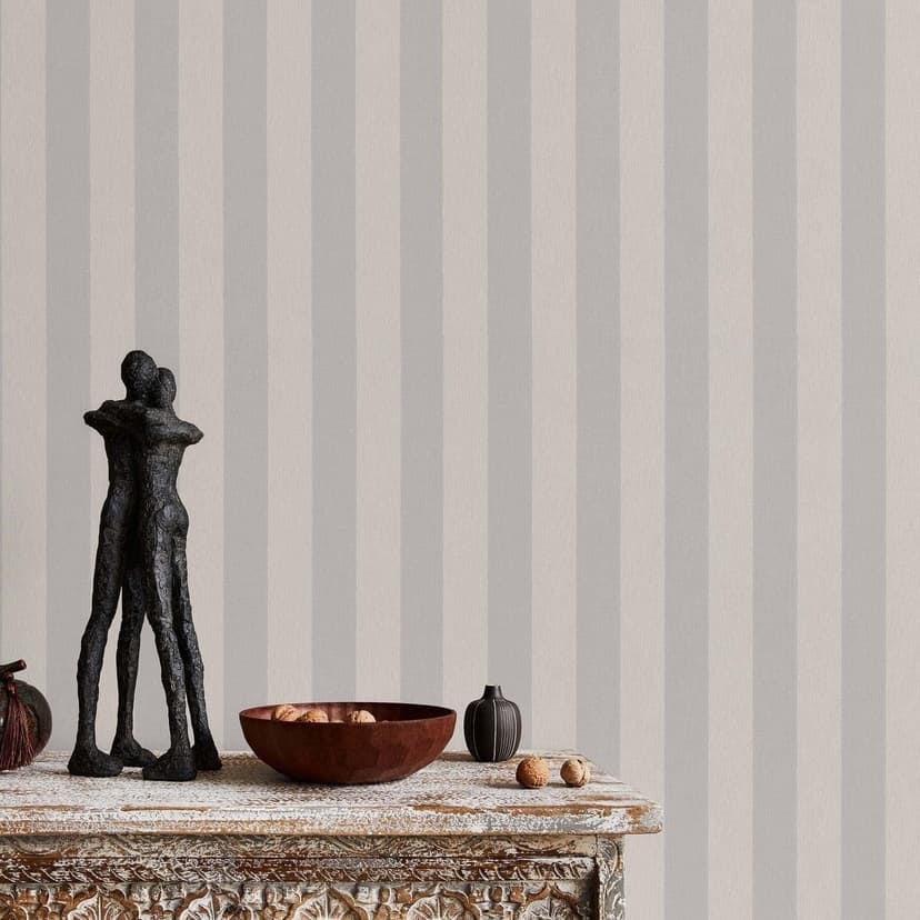 Tapeta w paski, tapeta z włókniny Erismann Versailles taupe, srebrna
