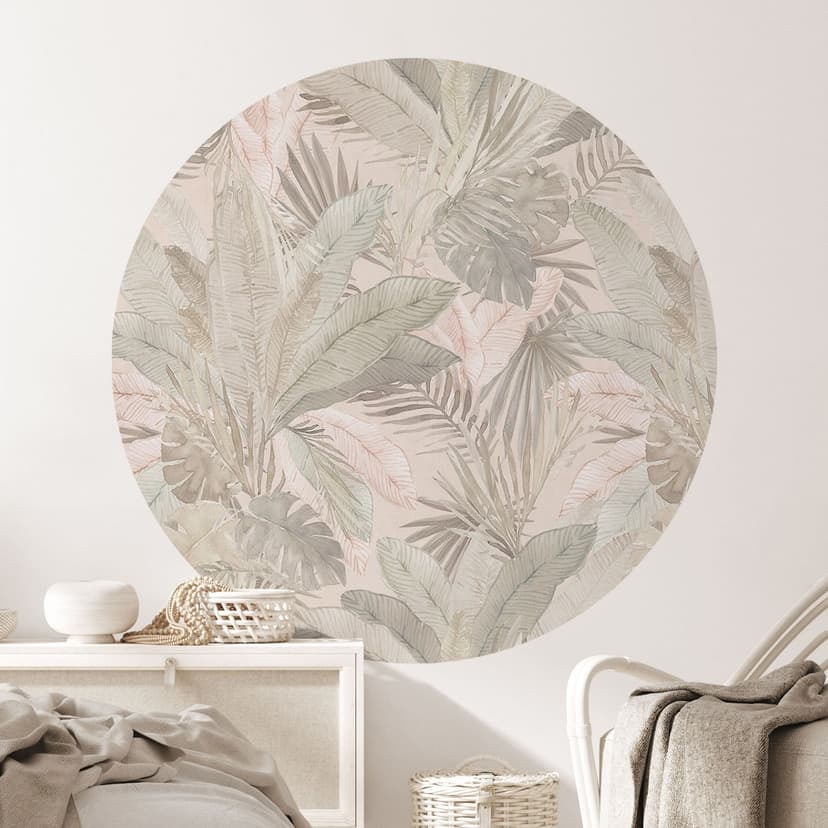 Naklejka na ścianę tropikalne liście w pastelowej dżungli - Bloomery Decor - Okrągła