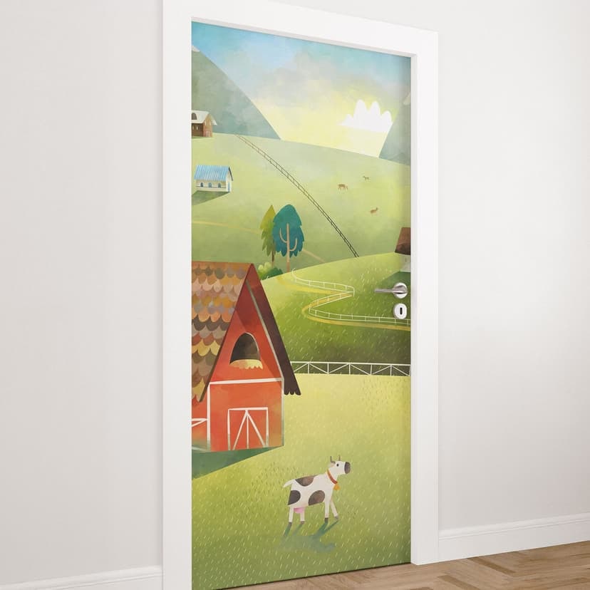 Folia na drzwi do pokoju dziecięcego - Kolorowa farma w górach - DigitalArtsi - Selbstklebende Türde