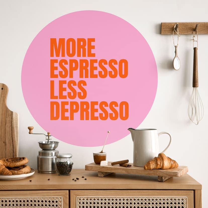 Naklejka na ścianę Więcej Espresso mniej Depresso - Fritsch - Okrągła