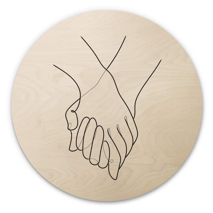 Obraz drewniany 1X Studio - Line Art Hand in Hand - Okrągły
