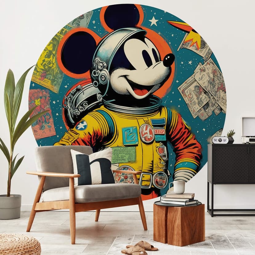 Fototapeta Treechild - Mickey jako astronauta w stylu retro - Okrągła - tapeta flizelinowa/tapeta fl
