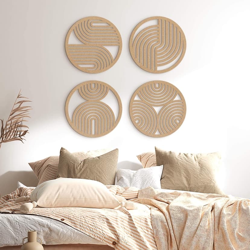 Dekoracja MDF Boho rainbow - okrągła geometryczna sztuka (zestaw 4) - natura