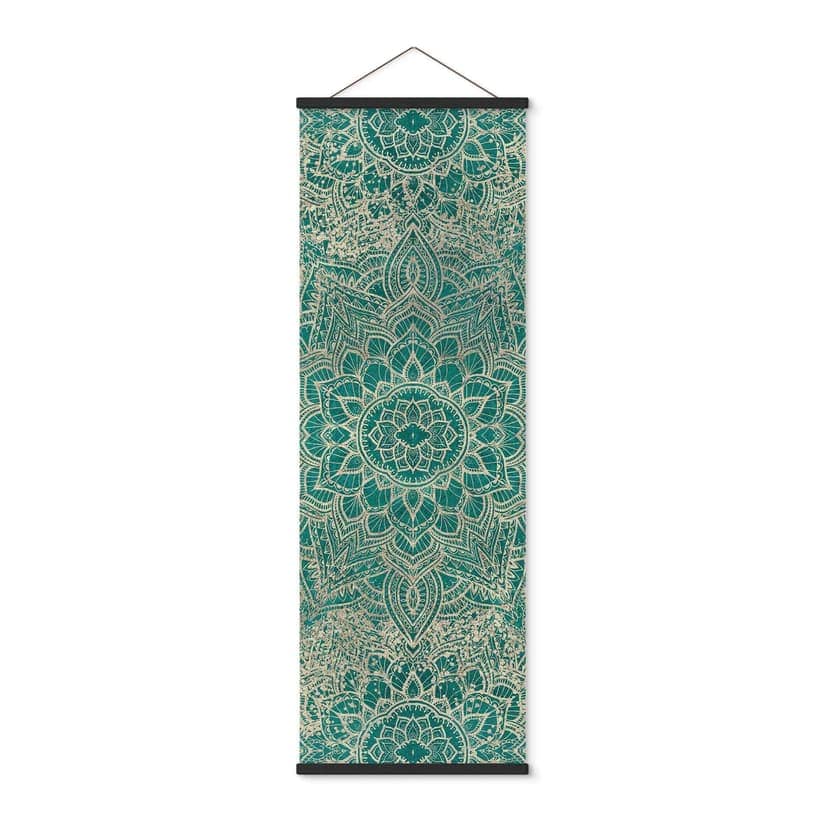 Obraz z tkaniny Shabby - Mandala Boho złoto-zielona - Bloomery Decor - Panorama