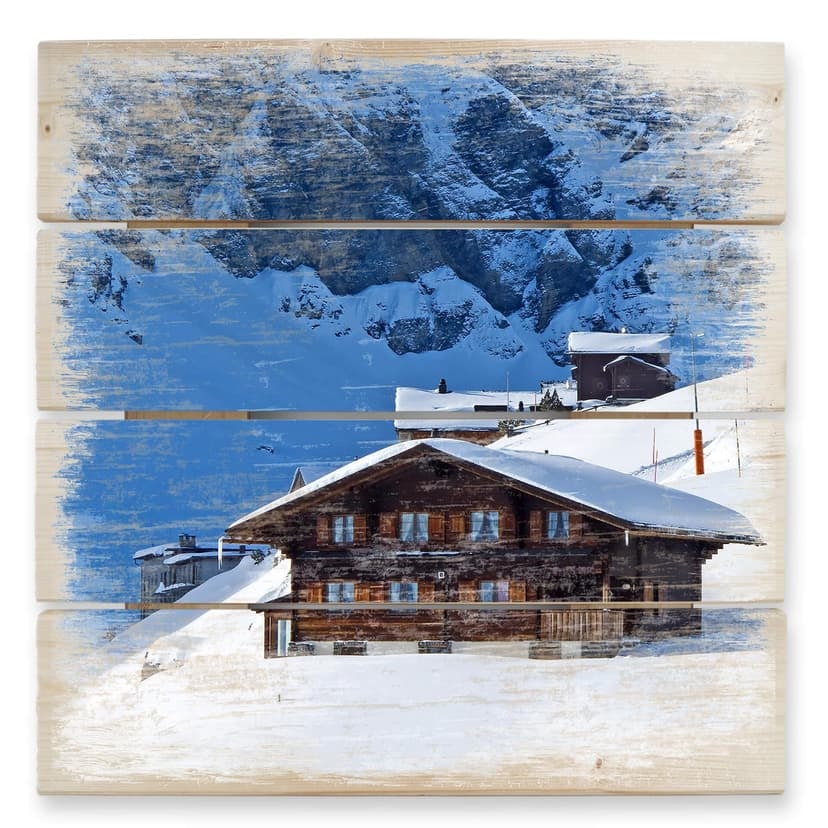 Obraz drewniany chata wakacyjna w Alpach Szwajcarskich - 40x41,5 cm