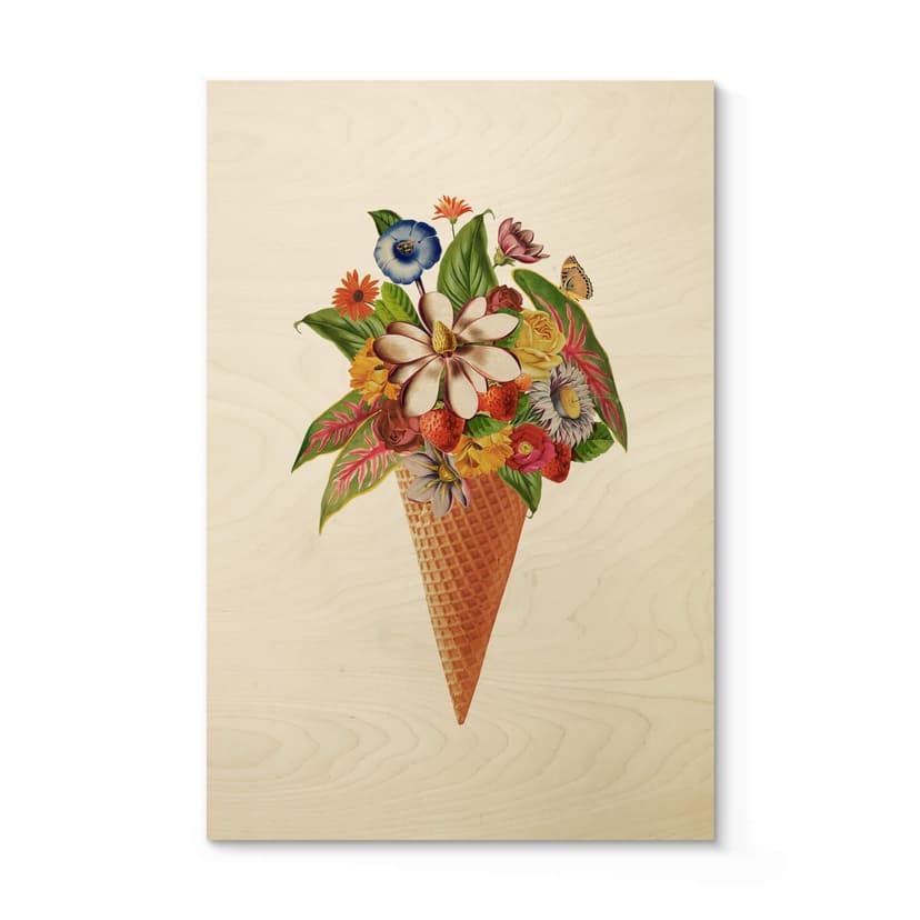 Plakat drewniany Frida Floral Studio - Kwiecisty rożek do lodów
