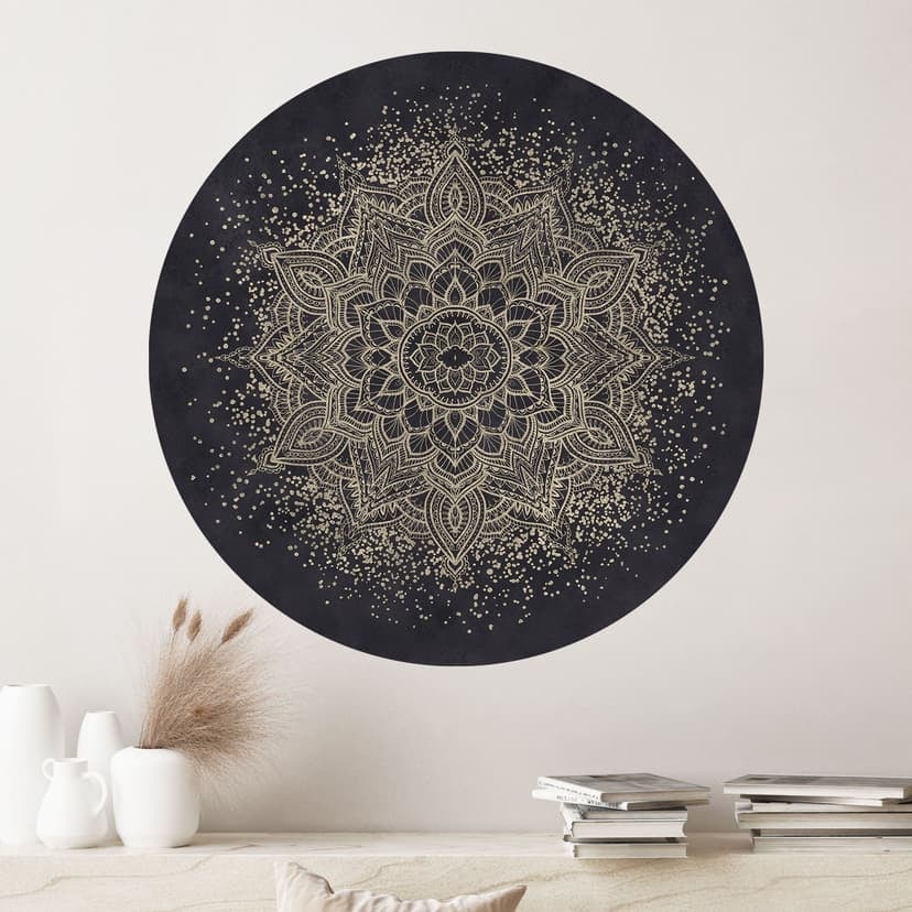 Elegancka naklejka na ścianę mandala w kolorze czarnym i złotym - Bloomery Decor - Round