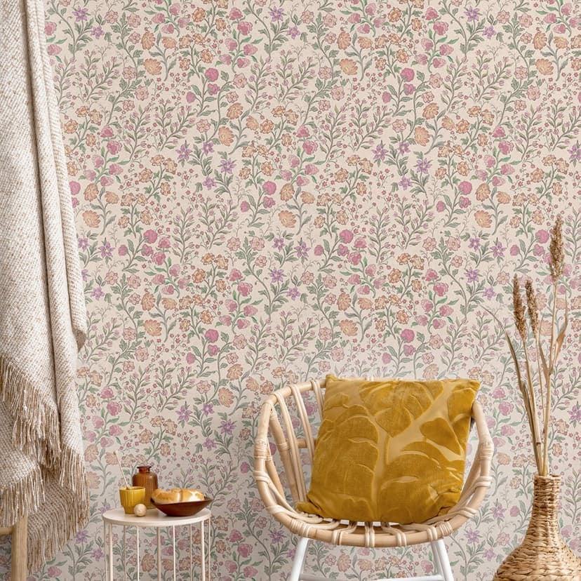 Fototapeta z kwiatowym wzorem - kwiaty łąkowe vintage - beżowa - Bloomery Decor