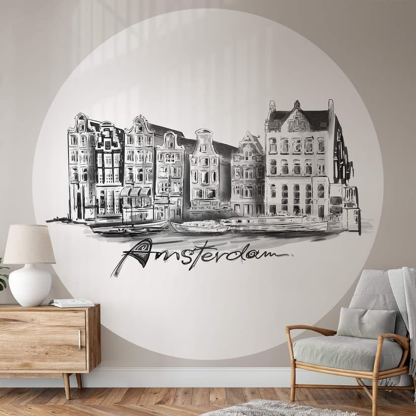 Fototapeta Amsterdam - Czarno-biały - Okrągły - Pokochaj swoje miasto - tapeta flizelinowa/tapeta fl