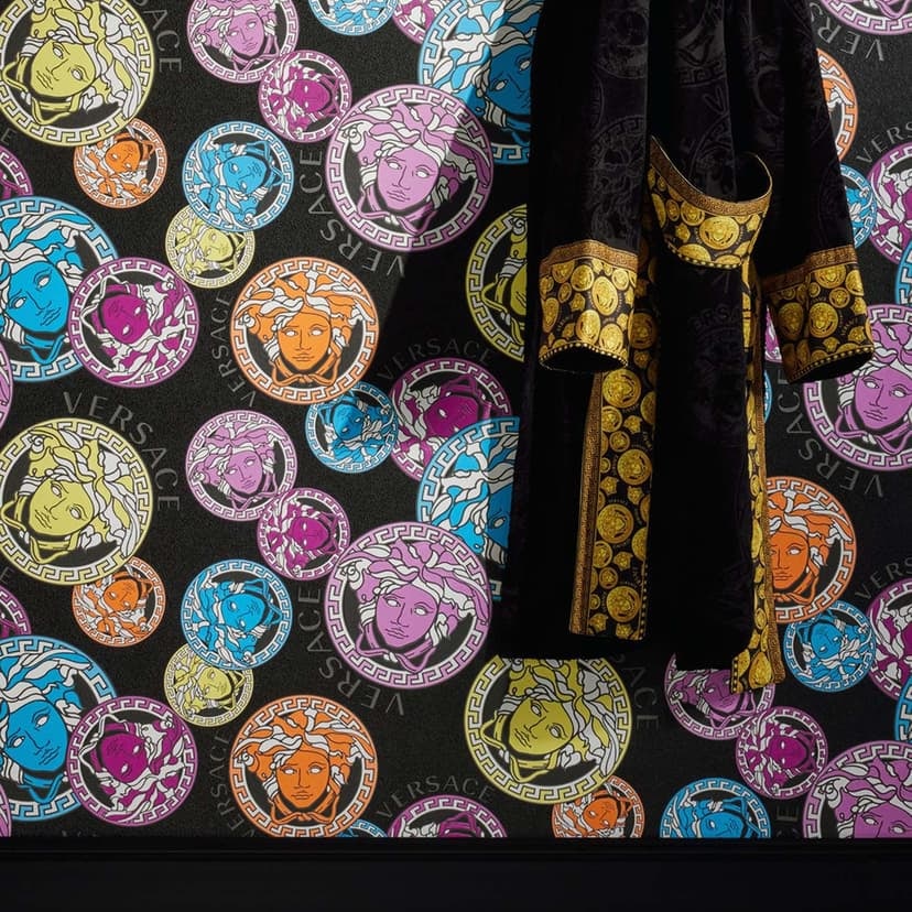 Versace Home luksusowa tapeta Medusa designerska tapeta z włókniny kolorowa tapeta z czarnym wzorem