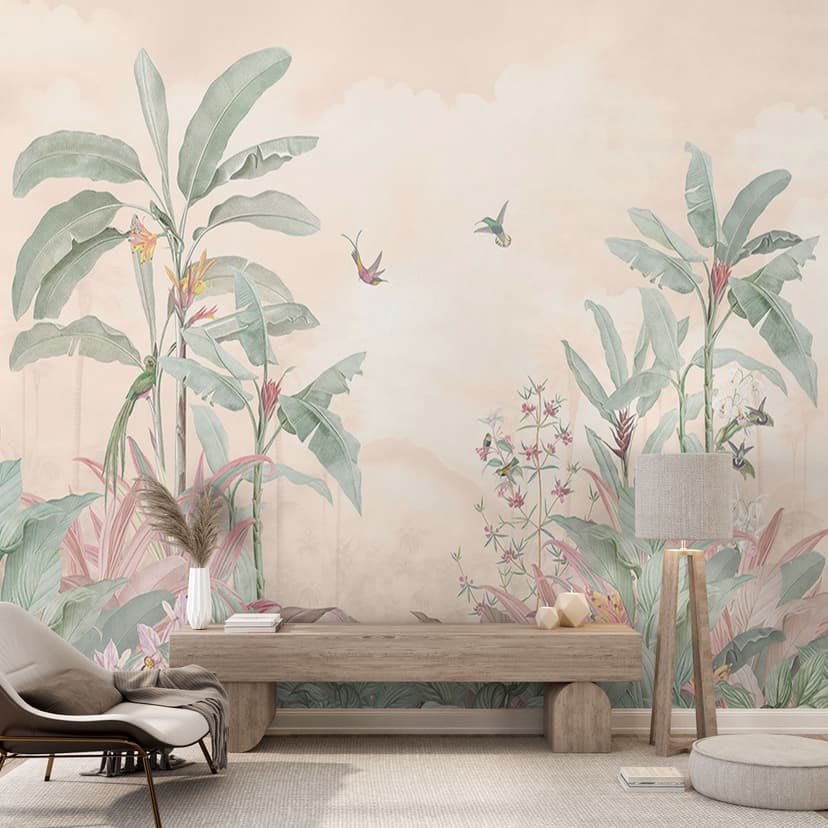Tapeta dżungla tropikalna idylla z kolibrem morelowym - Bloomery Decor