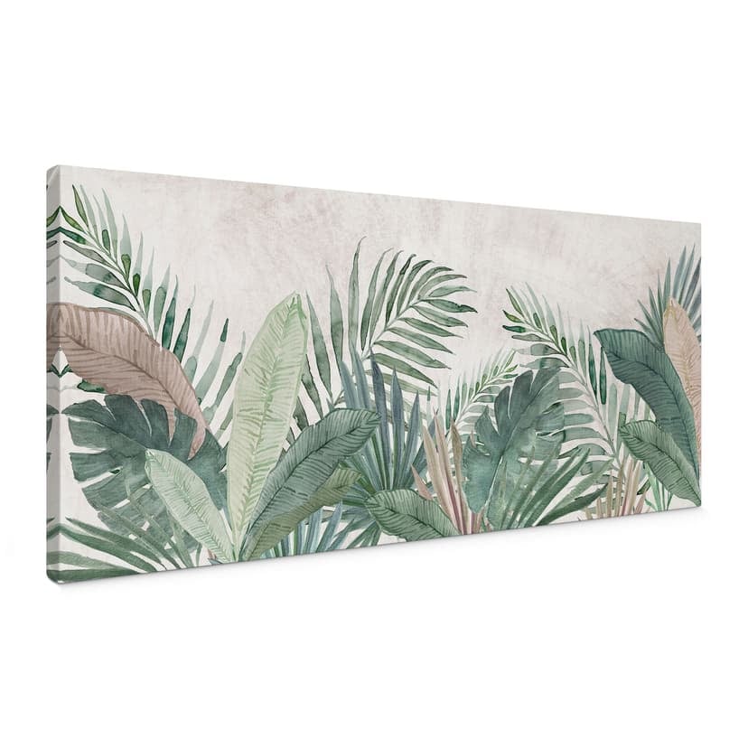Obraz na płótnie Jungle Leaves Green Watercolour - Bloomery Decor - Panorama