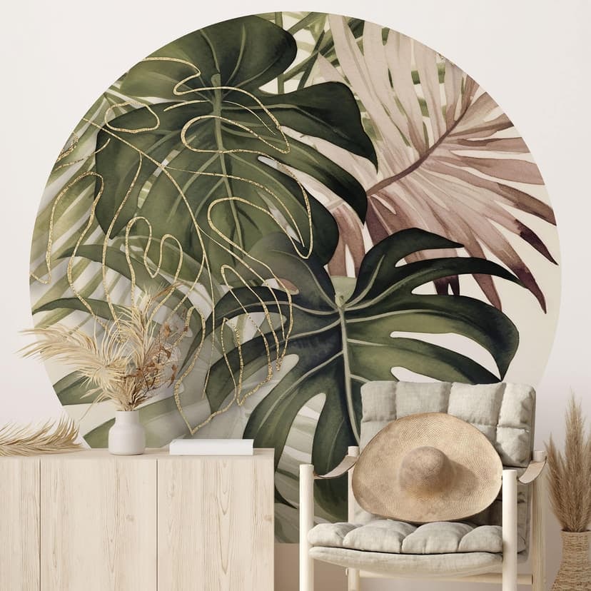 Urban Jungle - Tropical Leaves Boho - Haase - okrągły - tapeta flizelinowa/tapeta flizelinowa samopr