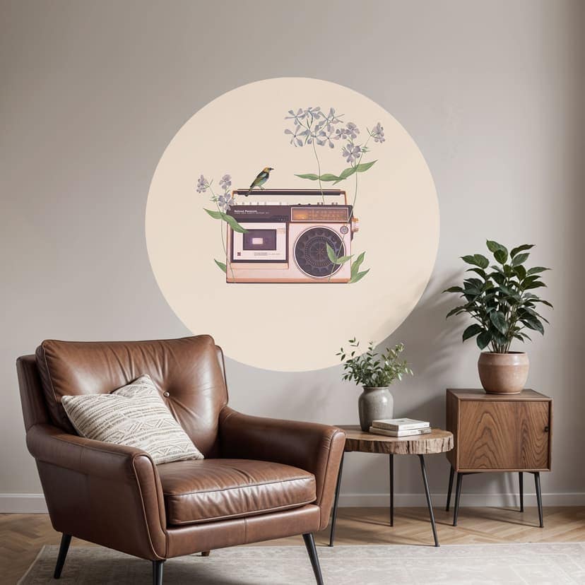 Naklejka na ścianę w stylu retro - Frida Floral Studio - Okrągła