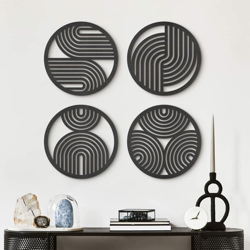 Dekoracja MDF Boho rainbow - okrągła geometryczna grafika (zestaw 4 sztuk)