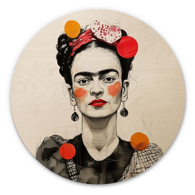 Obraz drewniany Frida Kahlo pop art portret - Jaszke - Okrągły