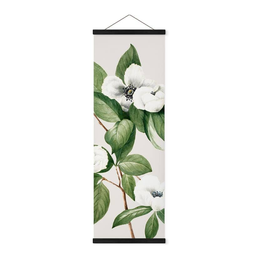 Obraz tkaniny ilustracja botaniczna przedstawiająca kamelię - Walcott - Panorama