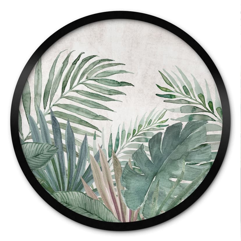 Plakat Jungle Leaves Green Watercolour - Bloomery Decor - okrągły
