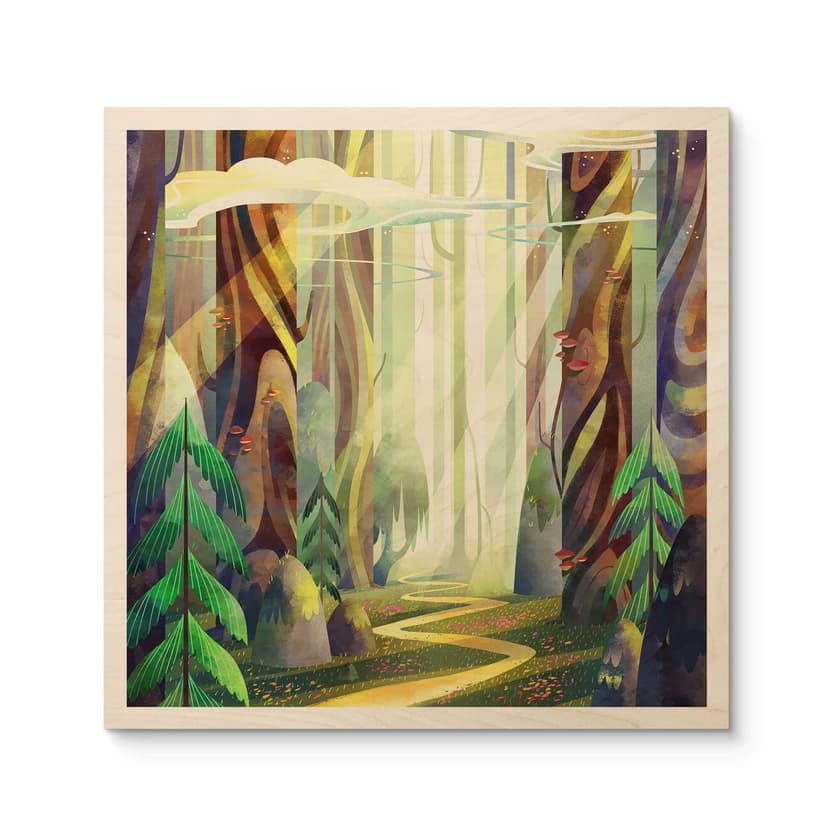 Obraz drewniany zaczarowany las w świetle - DigitalArtsi