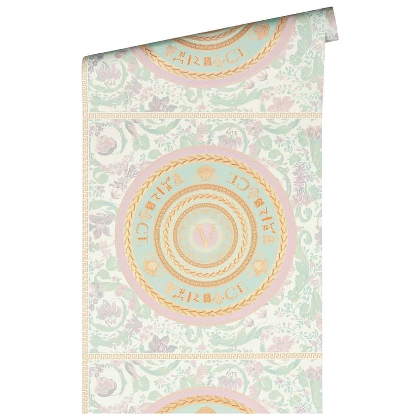 Versace Home tapeta kwiaty designerska luksusowa tapeta z włókniny w kwiatowy wzór miętowy róż