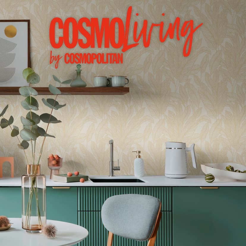 Tapeta do sypialni COSMOPOLITAN z liśćmi beżowo-kremowa - Tapeta z włókniny natura