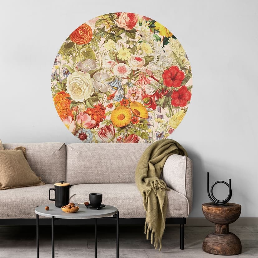 Naklejka na ścianę Kolorowy kolaż kwiatów - Frida Floral Studio - Okrągła