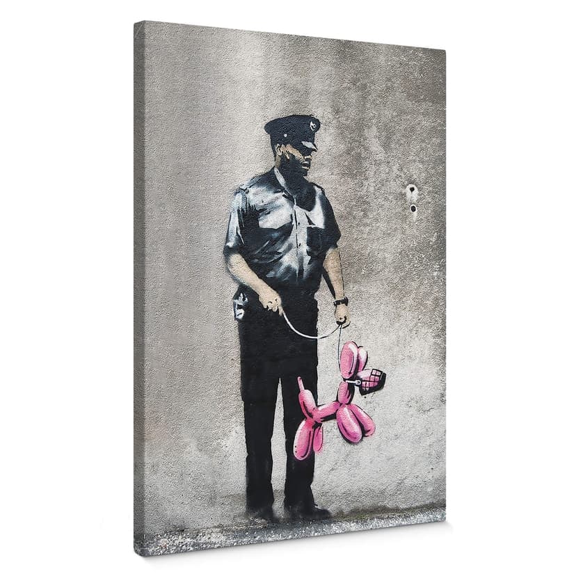 Obraz na płótnie Banksy - Strażnik policyjny różowy pies z balonem