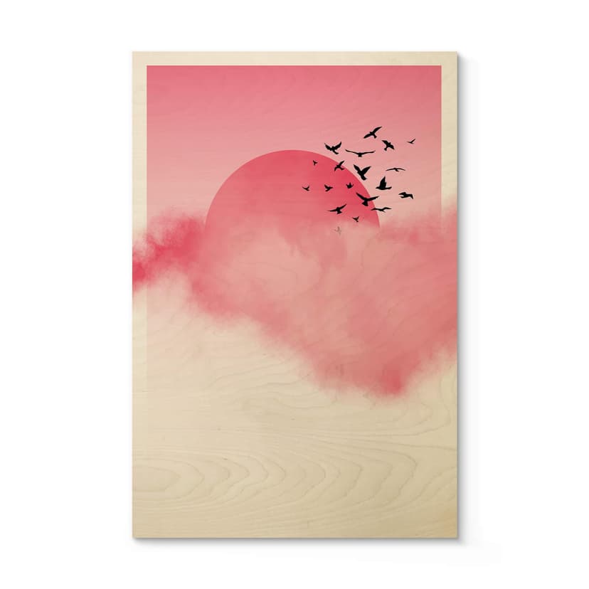 Plakat drewniany Nordic Creators - Różowe słońce